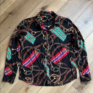 Lauren Ralph Lauren Women's Size PL Equestrian Button Down Shirt Blouse